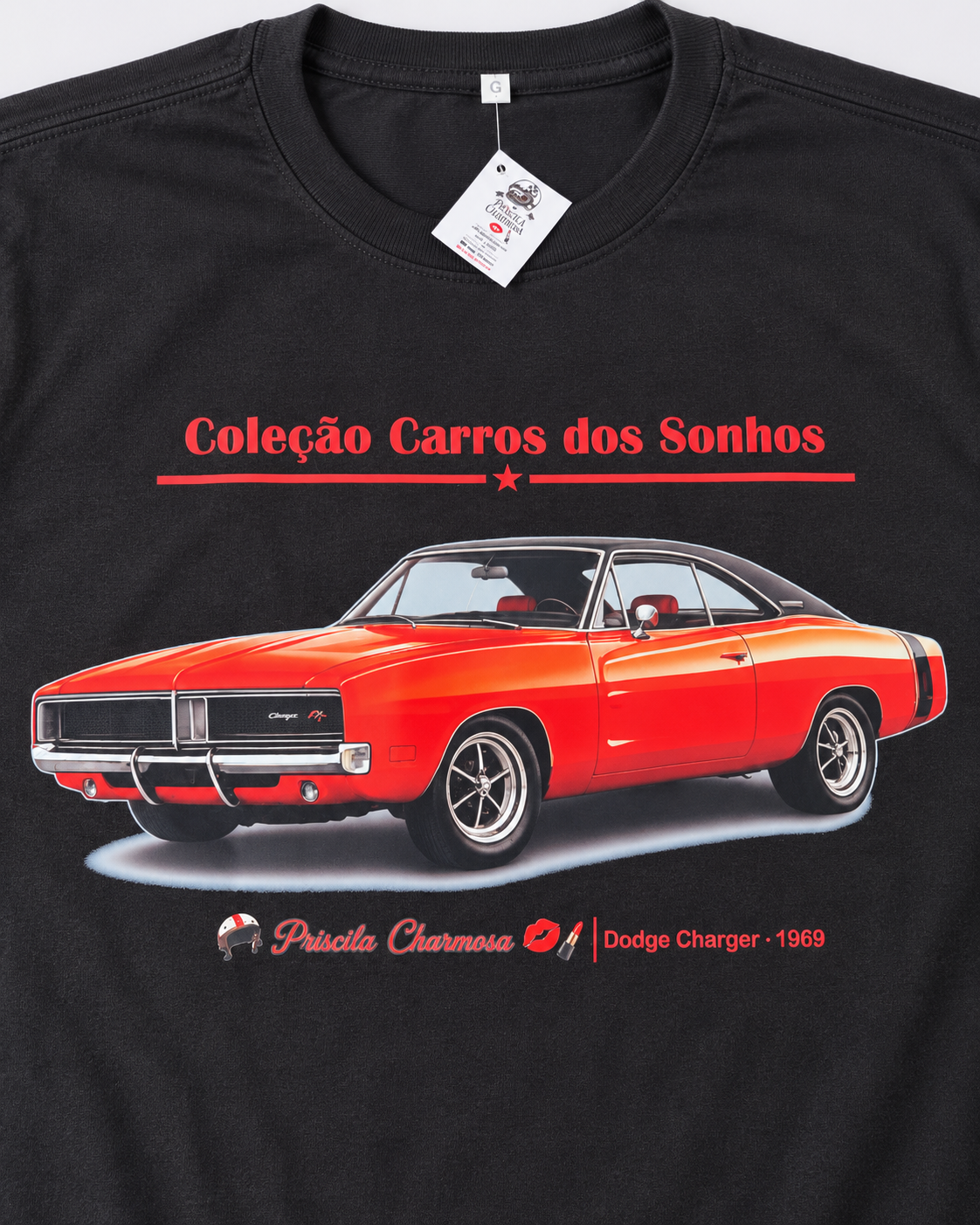 Camiseta preta Dodge Charger 1969 laranja - Imagem 2