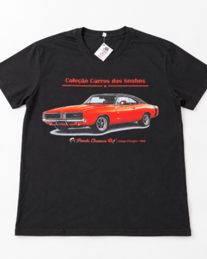 Camiseta preta Dodge Charger 1969 laranja