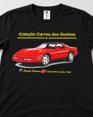 Camiseta preta Chevrolet Corvette 1982 vermelho