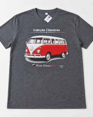 Camiseta cinza escuro Kombi vermelha e branca 1976
