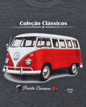 Camiseta cinza escuro Kombi vermelha e branca 1976