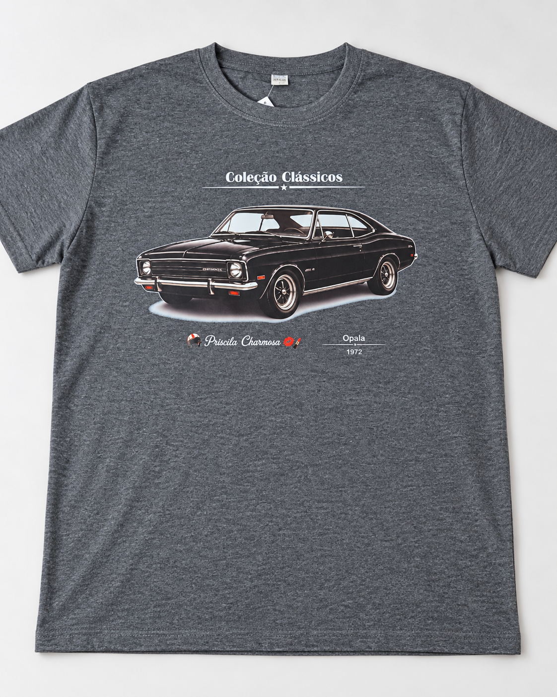 Camiseta cinza escuro Opala preto 1972